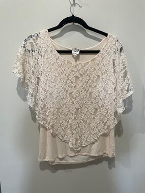 Women's Cream Lace Overlay Scoop Neck Blouse
